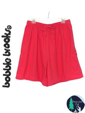 Bobbie Brooks Shorts Pull-on Drawstring 100% Cotton Pockets Coral Plus Size 18W
